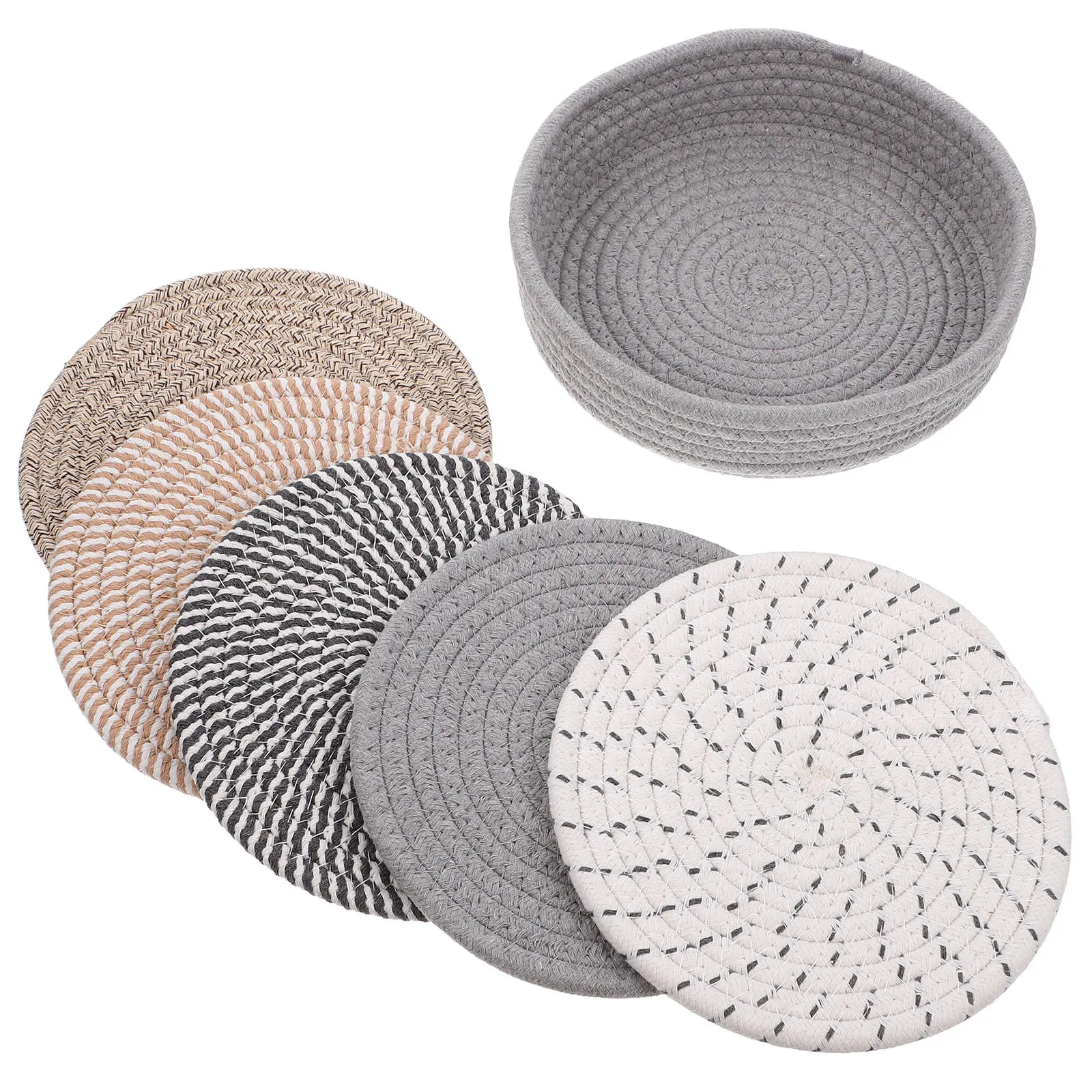 

5pcs Cotton Rope Placemats Set Heat Resistant For Hot Pots Pans Drinks Table Mats Kitchen Countertop Protection Bowl Plate Pad