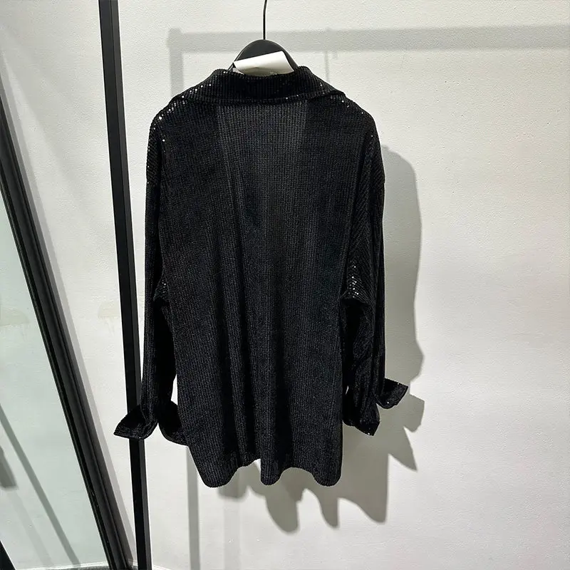 Nightclub Stage Wear Sequined Deep Collar Shirt Retro Fashion Avant-Garde Loose Personality Singer Temperament Pullover Top