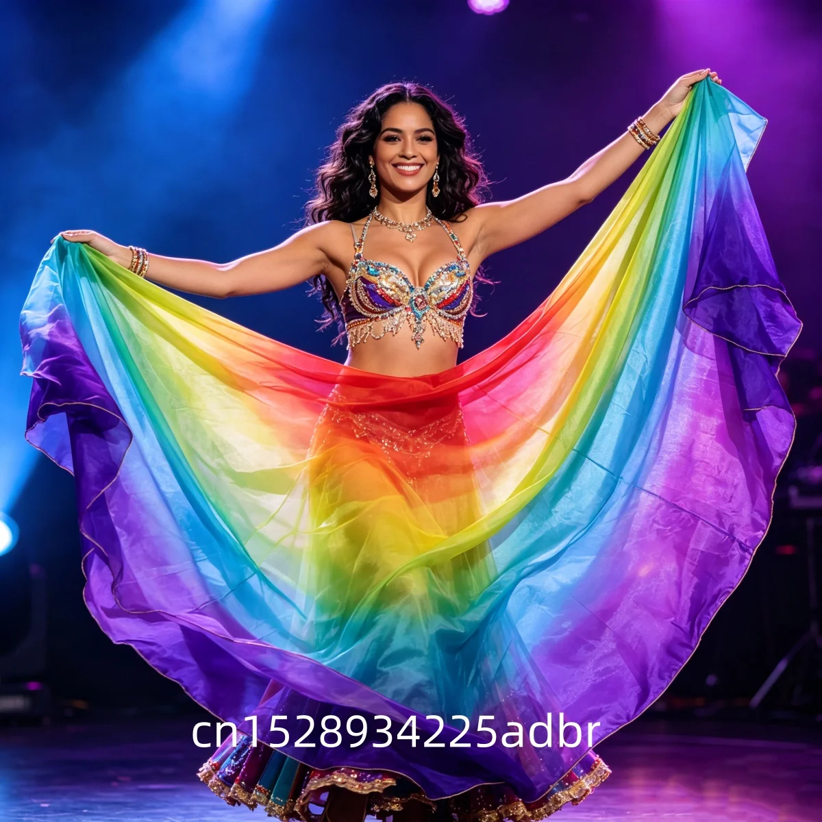 Semi Circle Silk Veil Bellydance Hand Throw Scarf Moon Shape Half Round Dancer Performance Show Props Gradient Light Weight