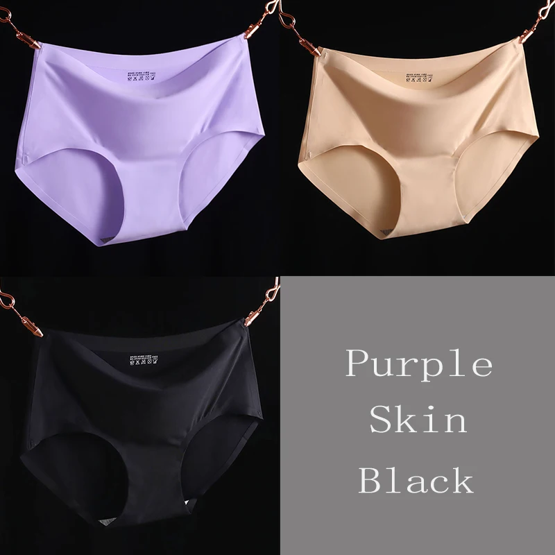 Finetoo 3 Stück Set nahtlose Unterwäsche Seide Frauen einfarbig Höschen Dame Mädchen Slips glattes Höschen