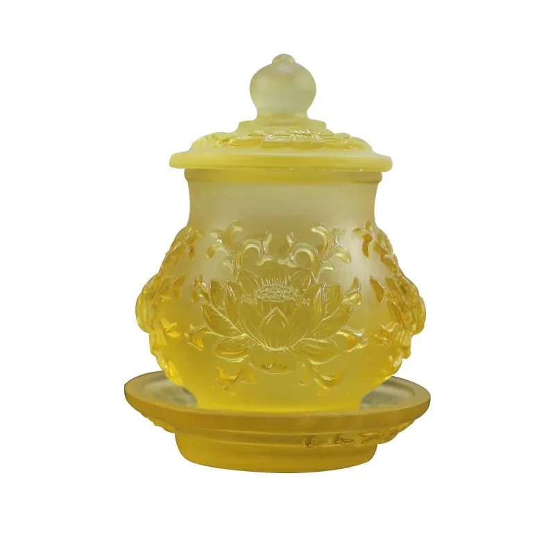

Ancient glazed lotus relief Jinglian Gongtai water purification cup holy water cup Buddhist hall is dedicated to Buddha statues