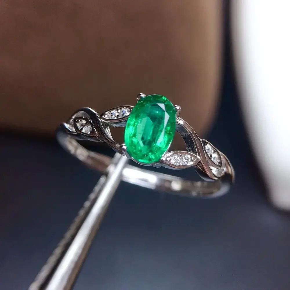 Natural Emerald Ring 925 Sterling Silver Classic Style Women Fine Jewelry Wedding Gift Anillos De Compromiso Para Mujer Oro 18 K