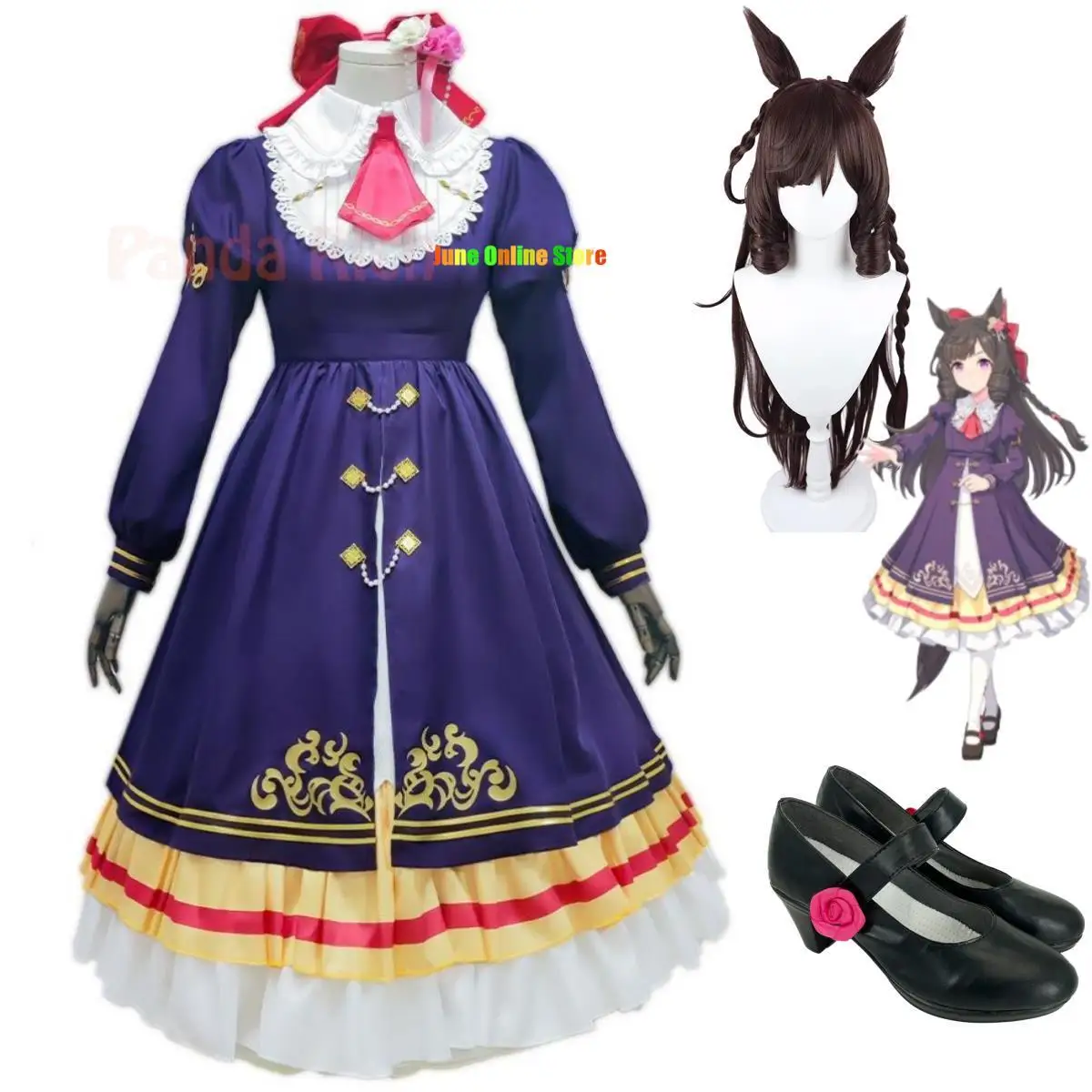 

Anime Game Umamusume: Pretty Derby Daiichi Ruby Cosplay Costume Wig Princess Skirt Lolita Shoes Woman Kawaii Christmas Suit Wig