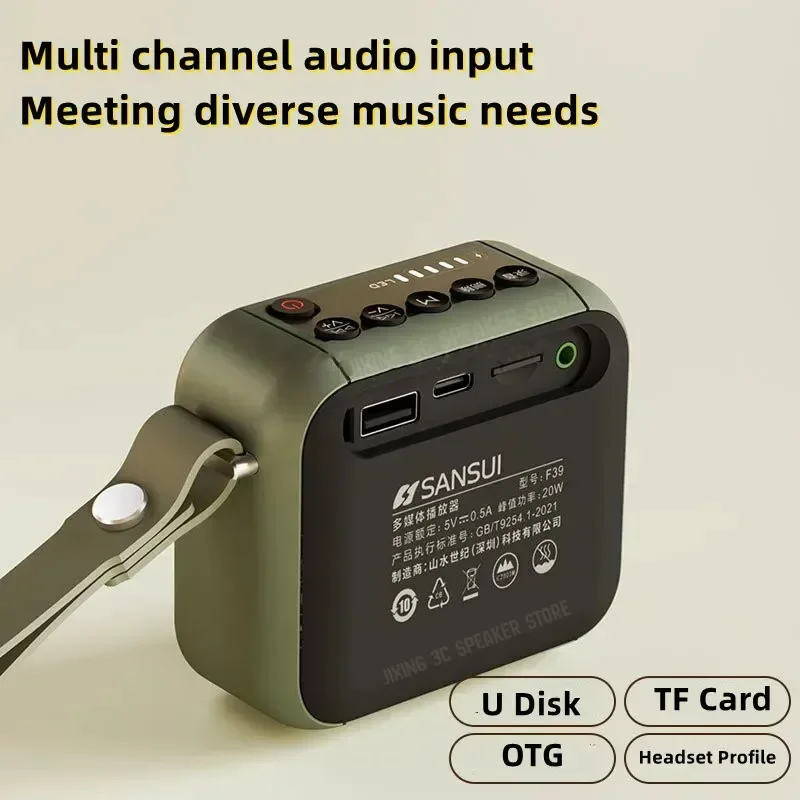 Sansui F39 미니 무선 블루투스 스피커 스테레오 HIFI TWS 베이스 풀 밴드 라디오 MP3 음악 플레이어 시스템 Caixa De Som Bluetooth