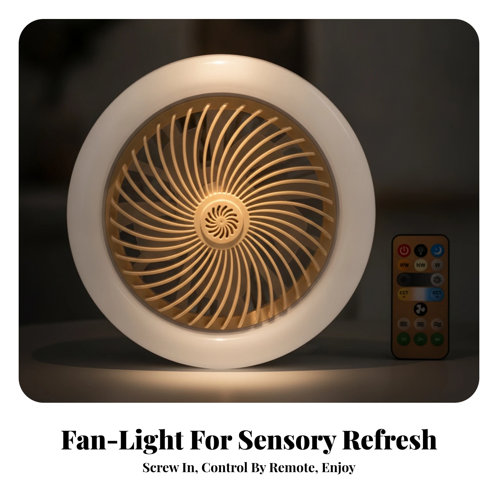 Screw-in Fan Light with Wireless Control Easy to Install Screw-in Fan Light Fixture Dimmable Compact for Bedroom, Reading Area