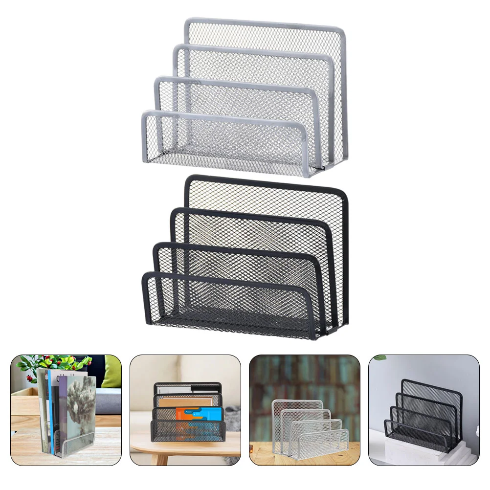 Mail Paper Organizer for Desk Desktop File Compartments Three-layer Bookshelf Bookshelves Iron Net Holder