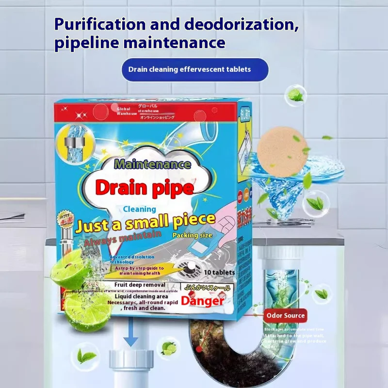 Comprimidos efervescentes para limpeza de tubos - Dissolve graxa, desobstrução de drenos, elimina odores, evita tamancos, seguro para pias de cozinha
