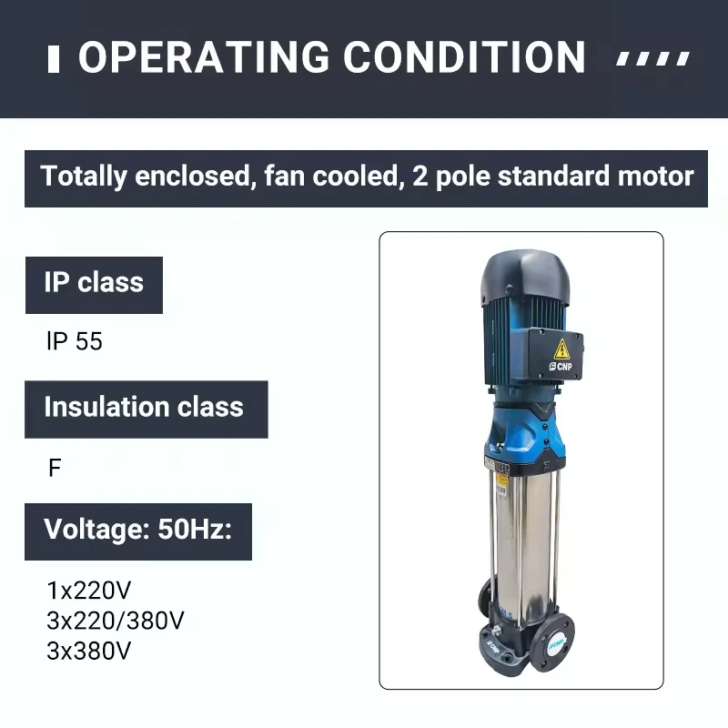 CNP CDM Series Vertical Multistage Centrifugal Pump Power Source Electric TEFC 2-pole Motor for Industrial Washing