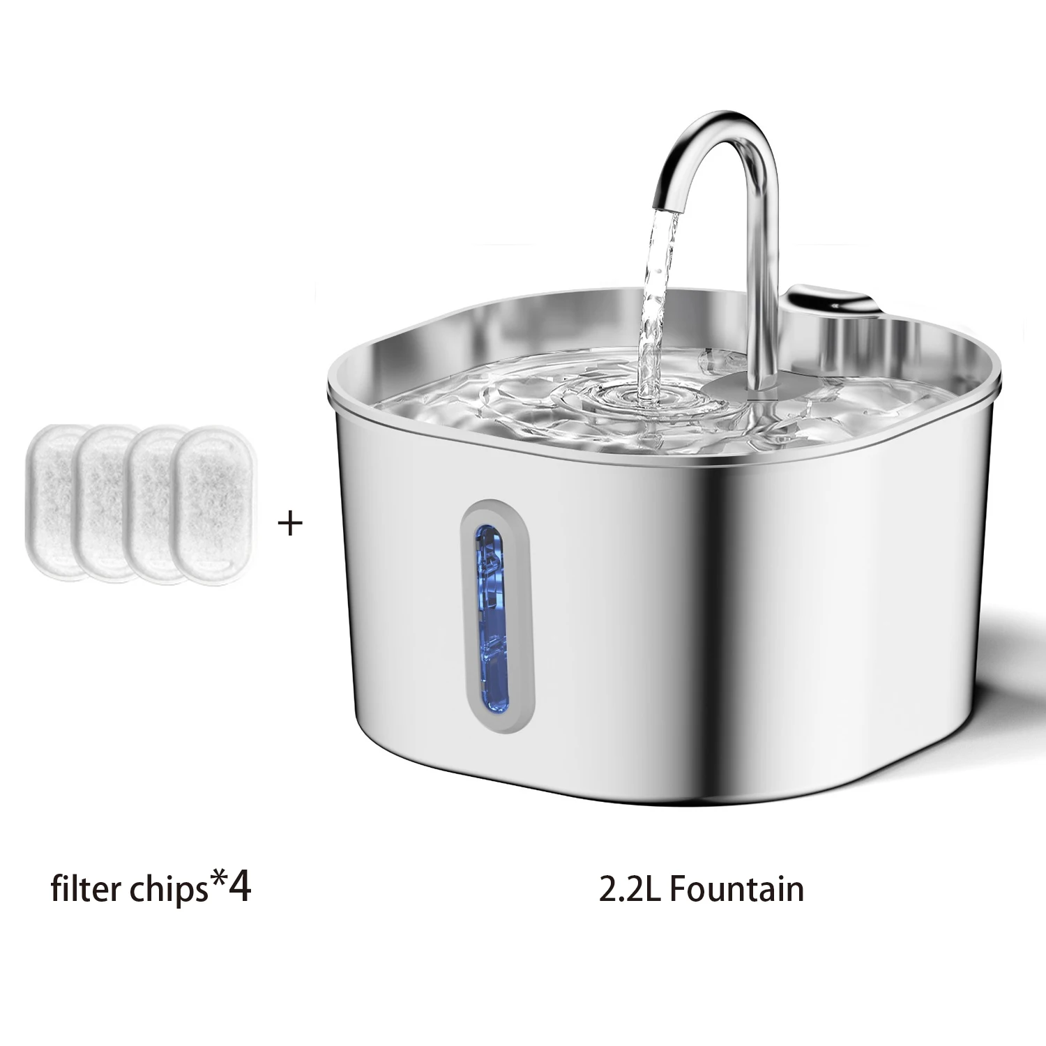 ZYFeeder 2.2L Automatische Kat Waterfontein Vierkant Roestvrij Staal Huisdier Water Feeder Hond Waterfontein met venster (Geen 5V 1A Plug)