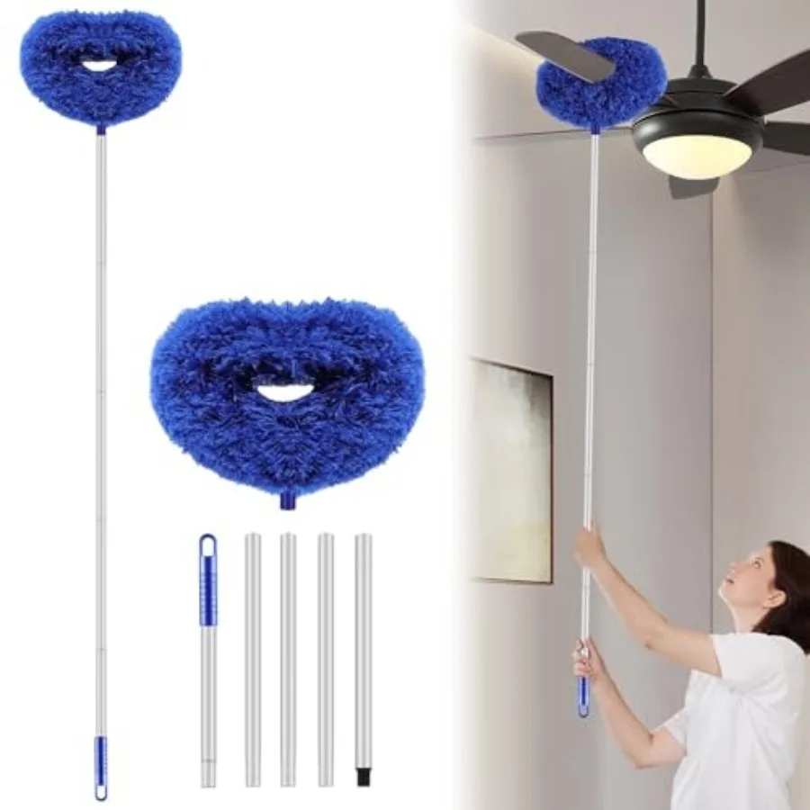 Max 66'' Ceiling Fan Cleaner Duster Reusable Microfiber Ceiling Fan Blade Cleaner Removable Duster with Extension Pole for Clea