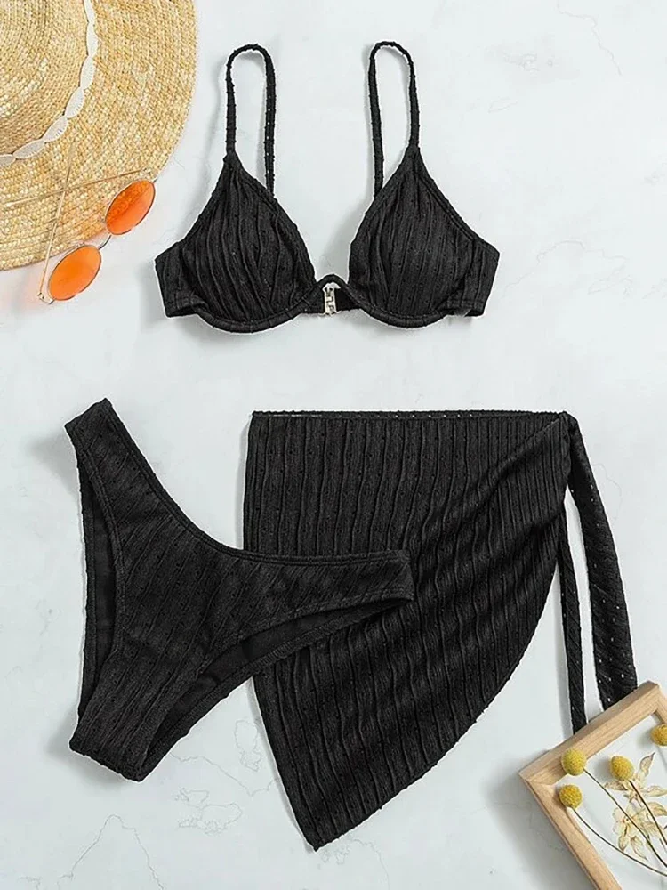 2023 Sexy Solid Bandage Bikini Low Waist Three Pieces Swimsuit Women  Brazilian Swimwear Female Beachwear Bathing Suit biquini