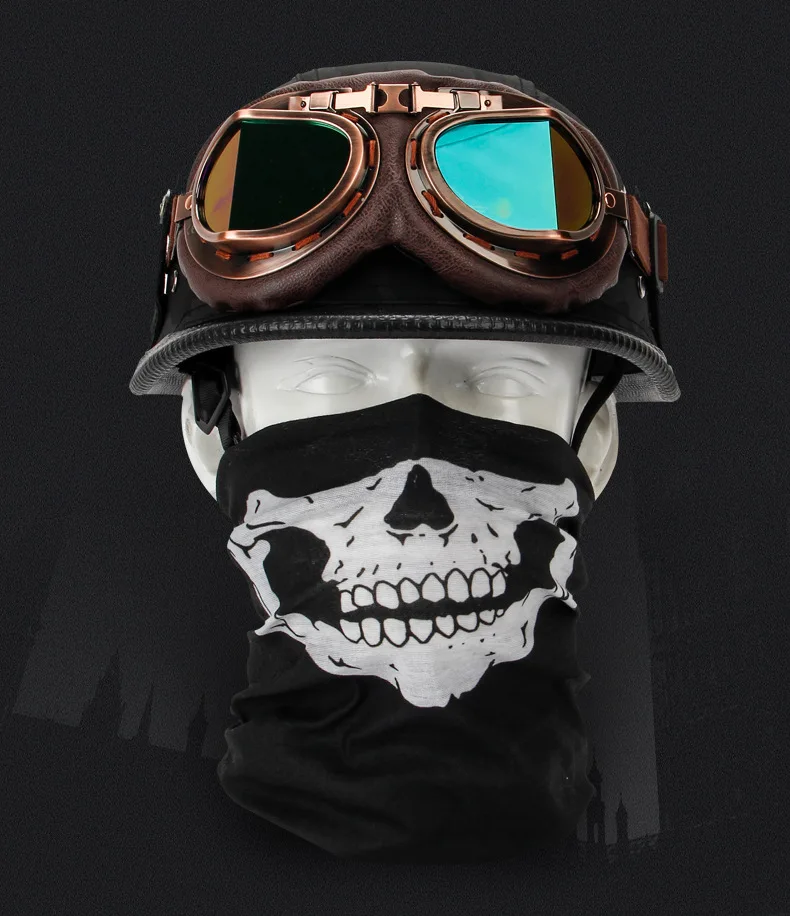 Casco Mezzo Aperto Tedesco In Pelle Pu Vintage Nuovo Casco Unisex Chopper Retro Cap Moto Mezzo Casco Moto Capacete Dot-image