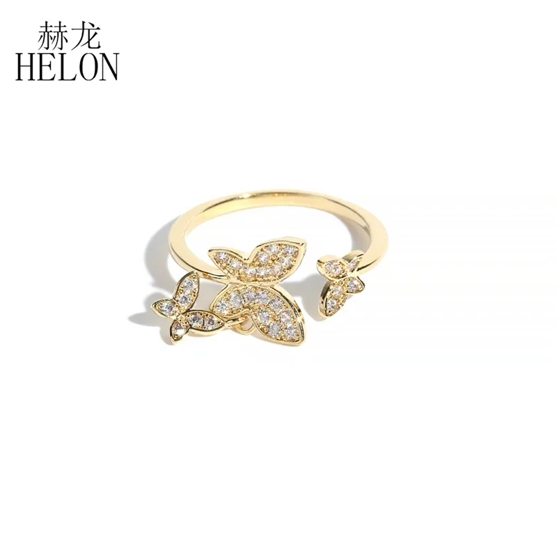 

HELON Moissanite Ring Solid 14K Yellow Gold DEF Color Moissanite Enagement Ring Women Butterfly Shape Trendy Unique Jewely Gift