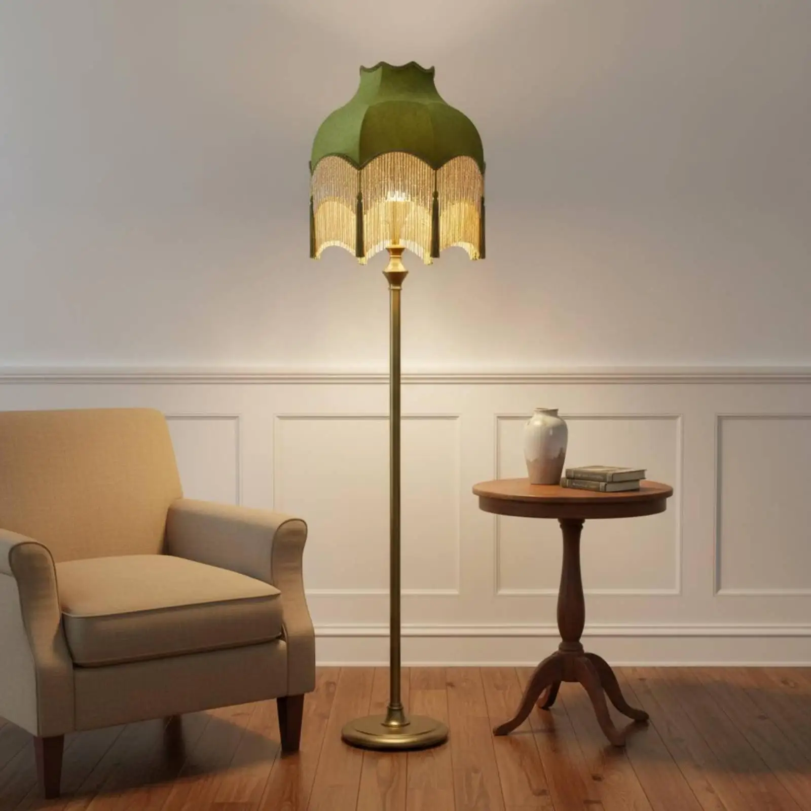 Velvet Fabric Floor Lamp Shade with Tassel Fringe Decorative Lampshade Cover for Vintage Living Room Lighting