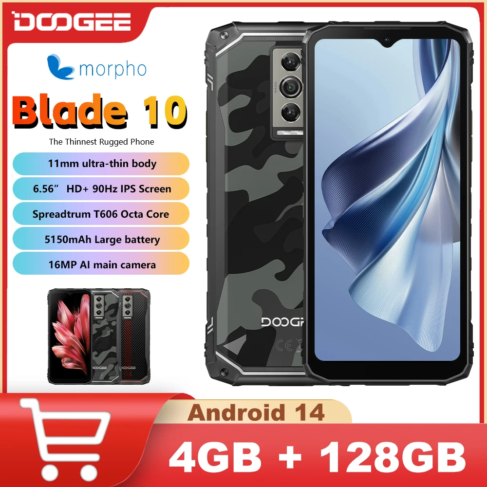 DOOGEE Blade 10 هاتف ذكي متين أندرويد 14 T606 ثماني النواة 4G 6.56 بوصة HD + شاشة 6GB + 256GB 50MP 5150mAh NFC الإصدار العالمي