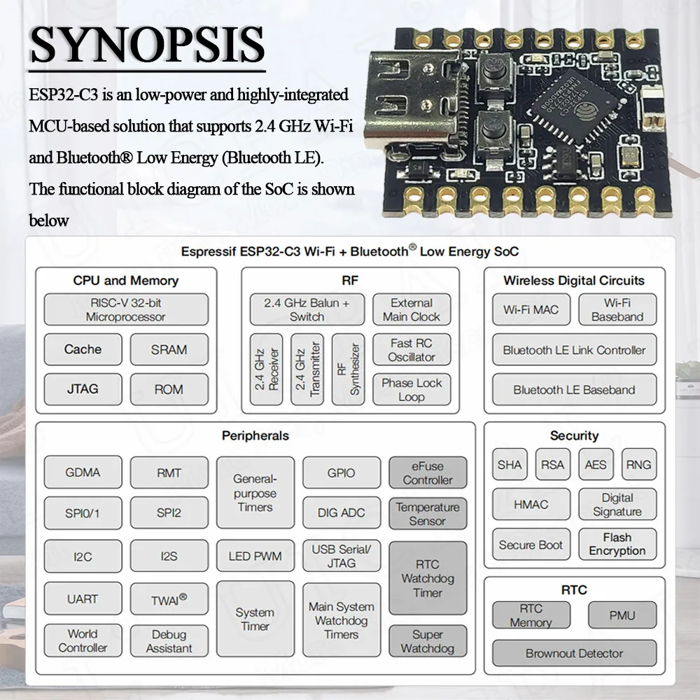 Picture 4: ESP32 C3 Development Board Mini Wifi BT Module Type-C ESP32-C3 16Pin RISC-V 32-Bit Single-Core Processor