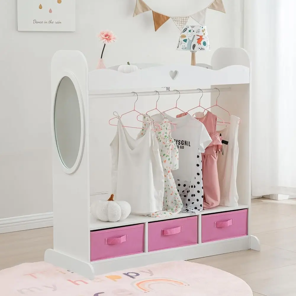 

Children's Pretend Play Armoire with Mirror, Open Hanging Wardrobe and Clothes Rack, Toddler Costume Storage Dresser, Organizer
