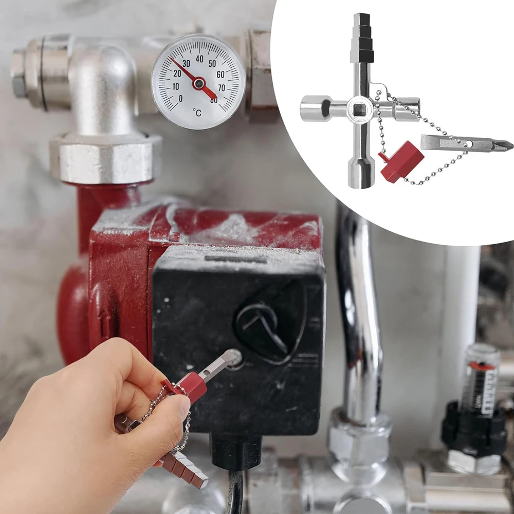 4-Wege-Kreuzschlüssel aus Zinklegierung, multifunktionaler Dreiecksschlüssel, universeller Öffnungsschlüssel, Klempner, Elektriker, Werkzeug, Aufzugsschrank – Detail 11
