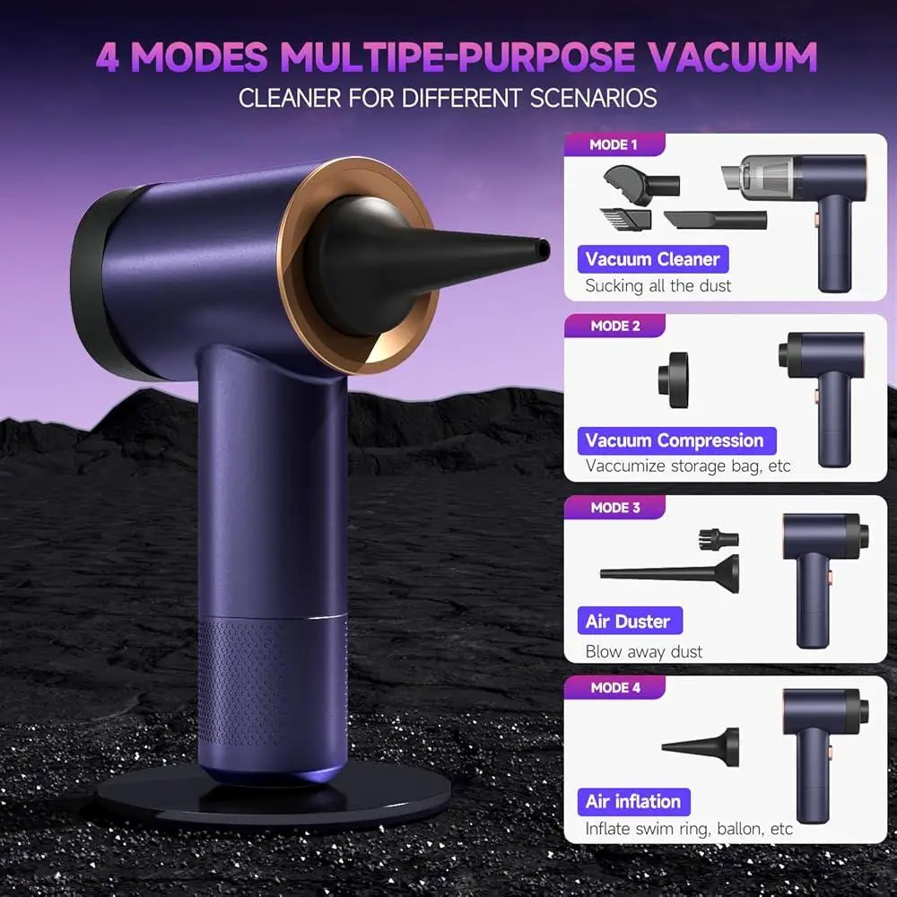 16000PA Cordless Handheld Vacuum Cleaner 4-in-1 Mini Vacuum Rechargeable Car Cleaning Device Air Duster Blower Pump Accessories