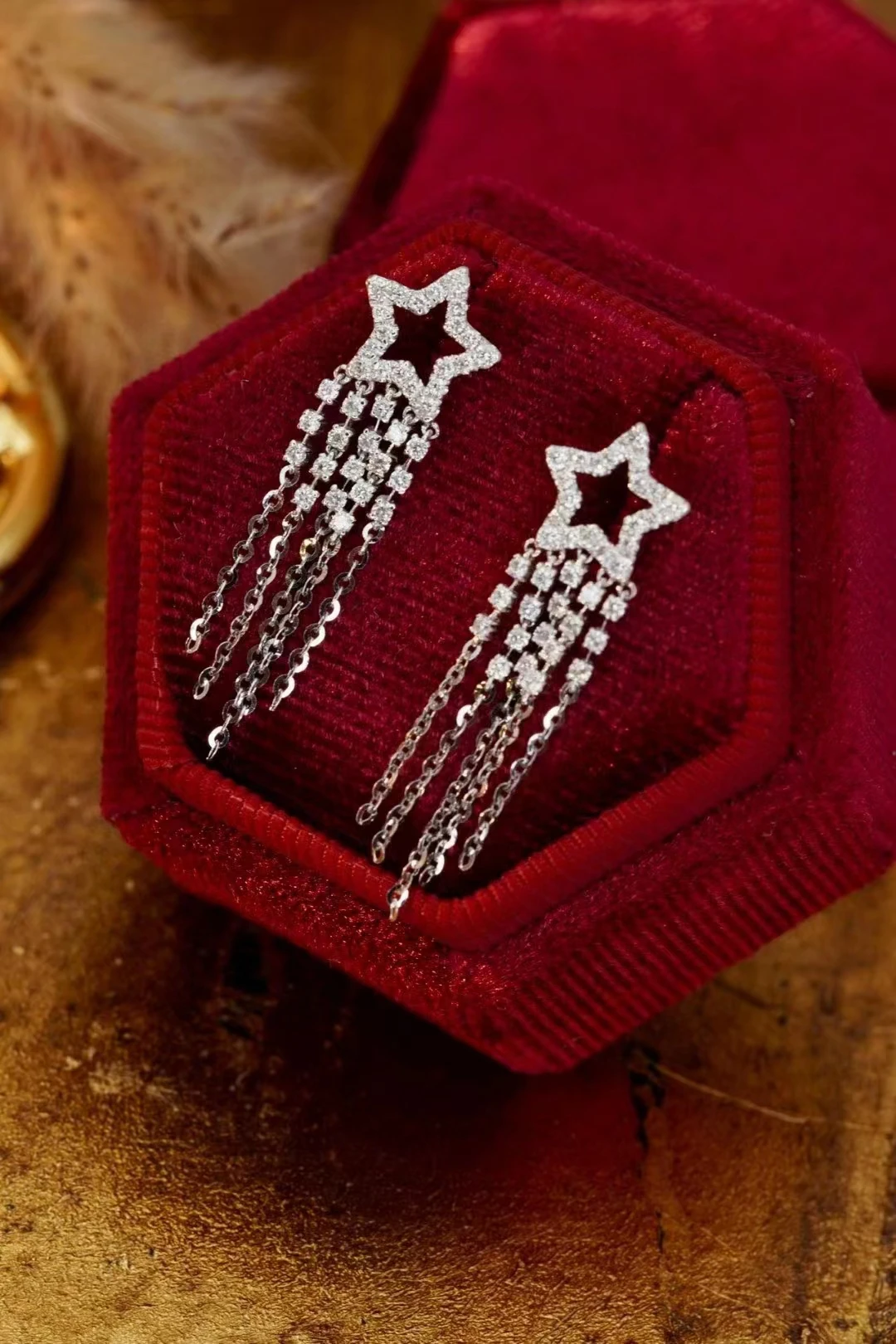 XCL PURE 18K STAR TASSEL STUD DIAMOND EARRING FINE JEWELRY FOR LADY PARTY WEDDING GIFT