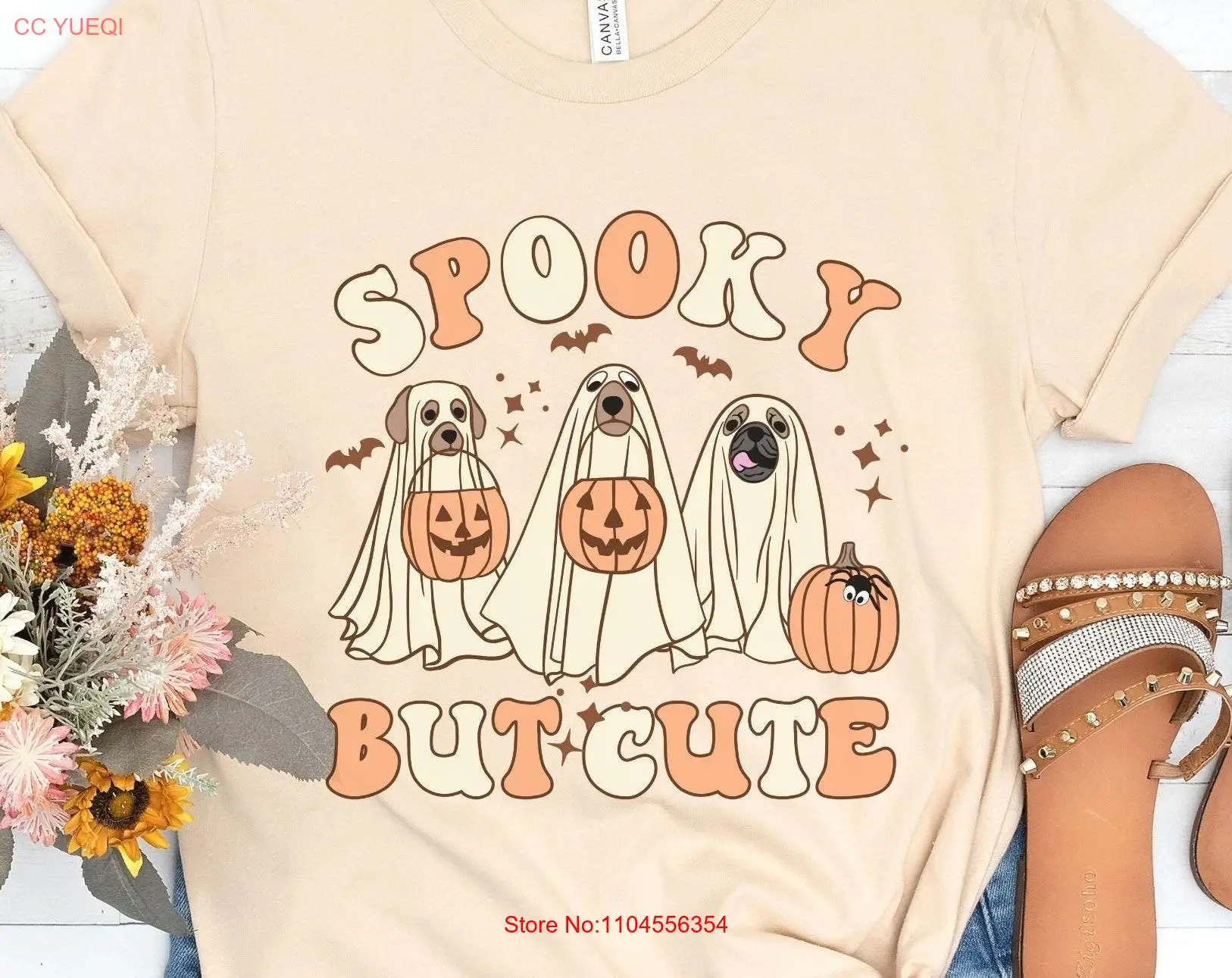 Spooky but cute T Shirt retro halloween ghost dog lovers trendy trick or treat tee mom long or short sleeves