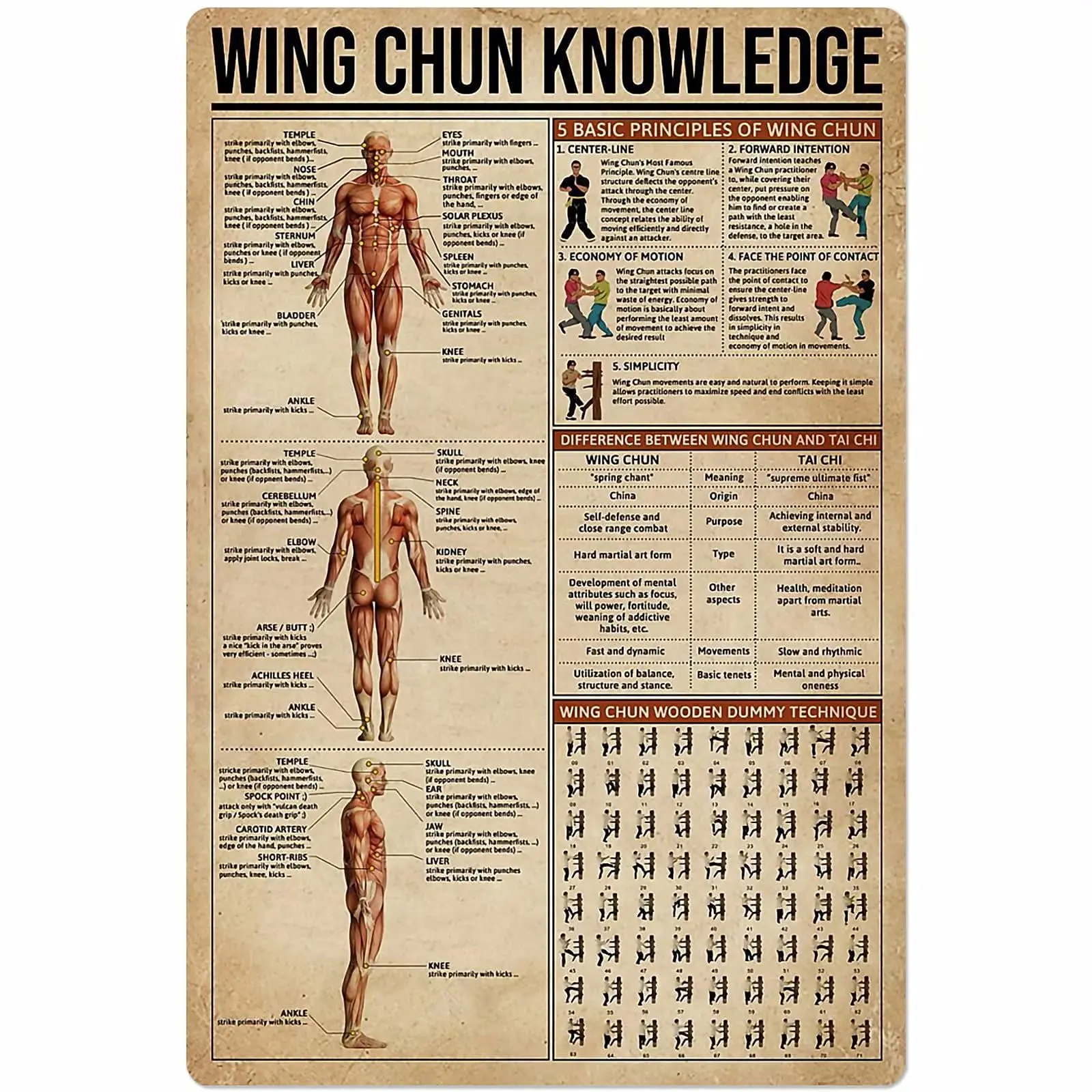 Veidsuh Wing Chun Knowledge New Vintage Metal Tin Sign Decor for Home Office Restaurant Garage Bar