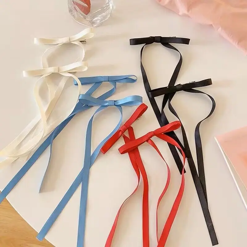 2pcs Ribbon Bow Hair Claw Clips Long Ribbon Tassel Hair Clip For Braids Bang Side Hair DecorationWomen Girls Hair Accessories