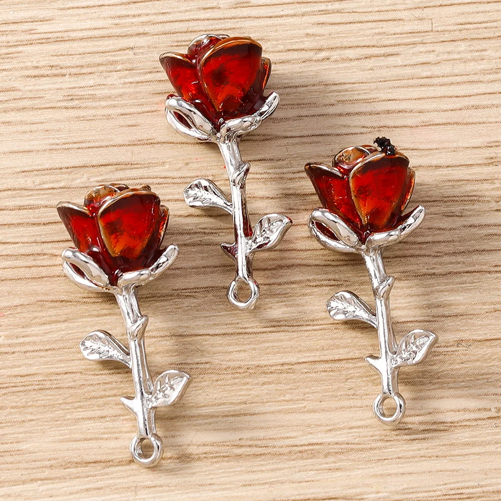 Tusember 5 Stück vergoldete Rosenblüten-Anhänger, niedliche Blumen-Charm-Perlen, passend für Original-Armbänder und Ohrringe aus 925er Sterlingsilber, Bastelbedarf – Detail 6