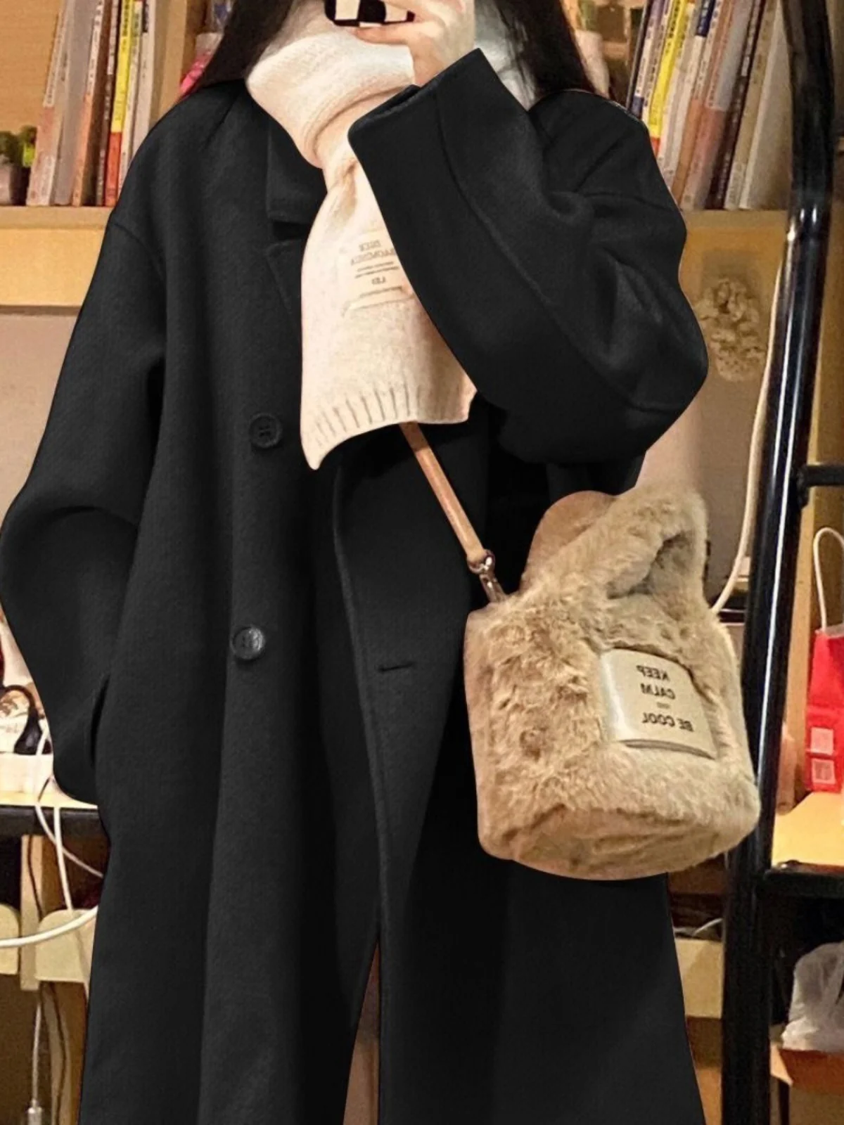 

plus Size Women's 300 Pou 2024 Autumn Winter Hebe Sle Korean System Gentle Woolen Coat Long Sve Button up Pure Color