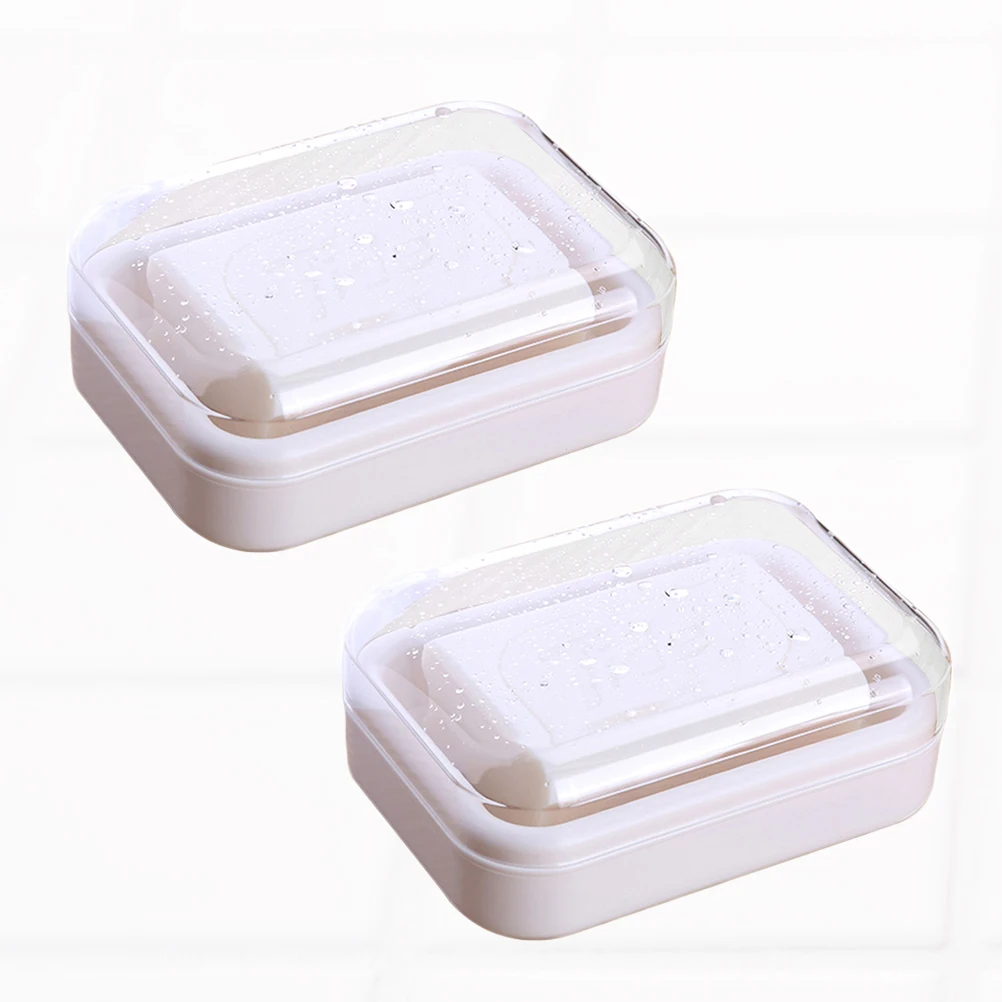 

2Pcs Waterproof Soap Box Beige Portable Compact Bathroom Holder Cover Container Storage Case for Travel Gym Use
