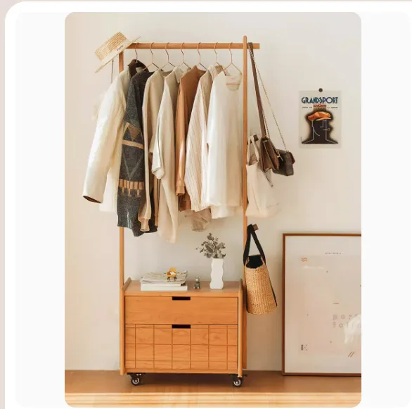

peach bedroom floor hanger, bedside solid wood coat rack, household bedside storage cabinet removable
