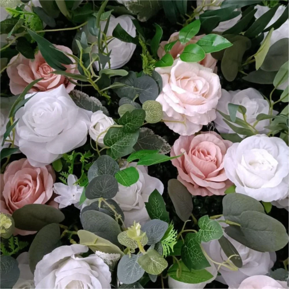 Uflower الفاخرة الأخضر أوراق الصفصاف الأوكالبتوس الورود البيضاء زهرة اصطناعية جدار الزفاف خلفية ديكور عيد ميلاد ترتيب