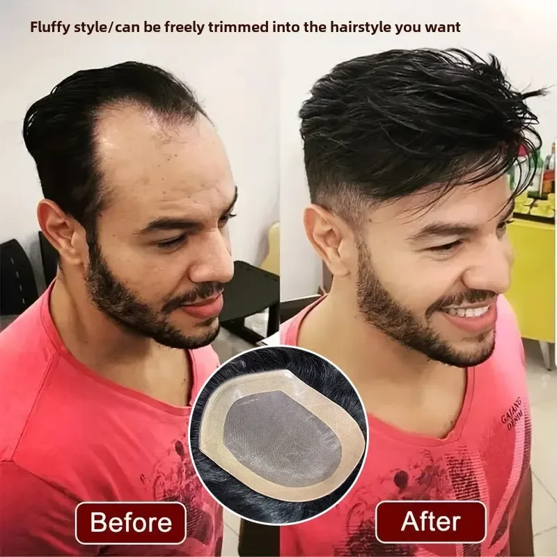 Men Toupee Indian Human Hair Wigs Thin Skin 100% Human Hair Wigs with Knots Invisible Natural Hairline Indian Hair System Units