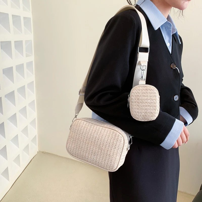 Hot Selling New Small Bag Straw Woven Bag Women\'s Simple Crossbody Bag Holiday Beach Bag Handheld Woven Bag Fashion Shoulder Bag