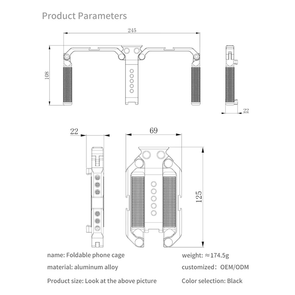 Faltbarer Telefonkäfig Videoaufnahme-Telefonstabilisator, Smartphone-Video-Rig mit Griffen für iPhone Samsung Huawei – Detail 13