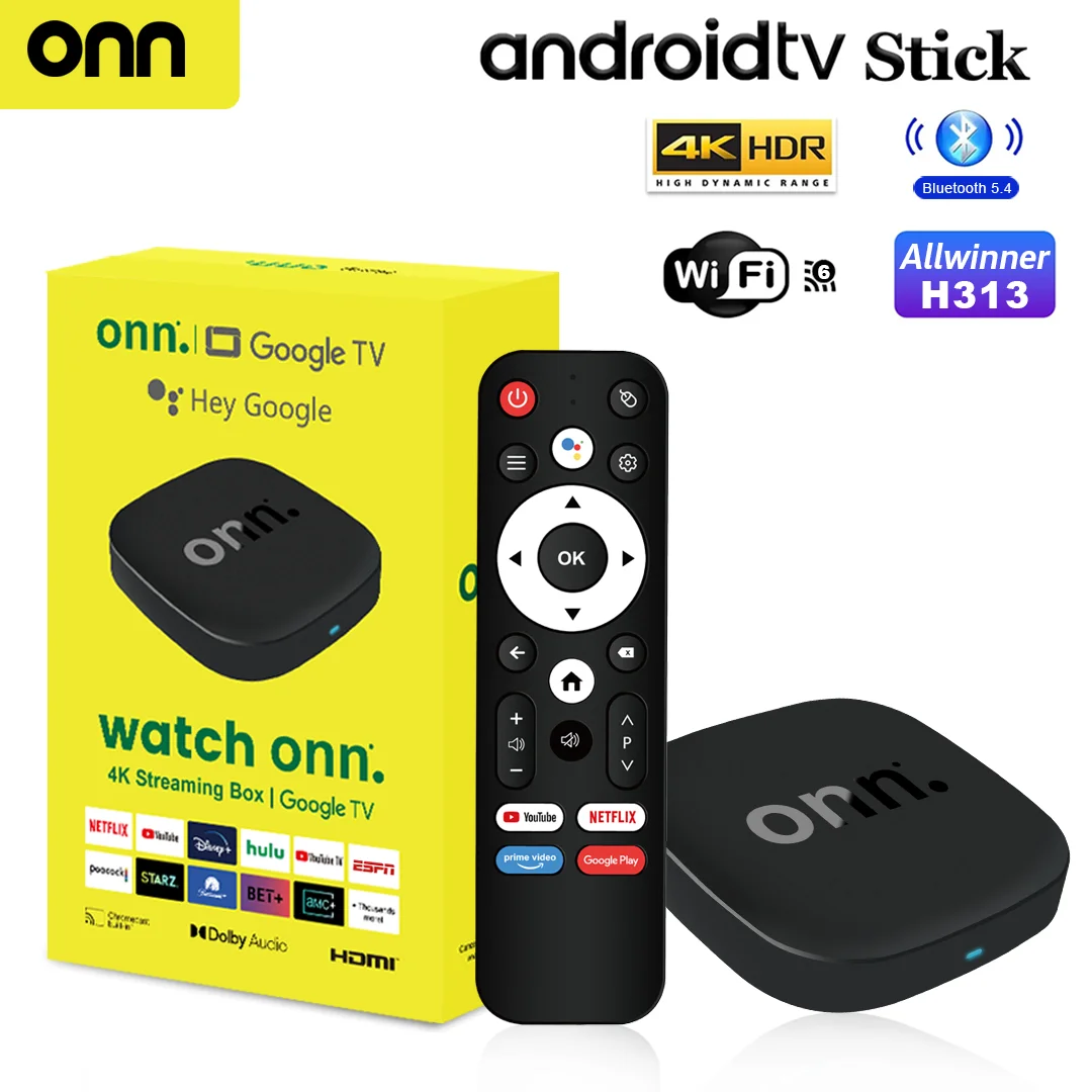 Onn 4K Android 13 Smart TV Box 4K Quad Core Set-Top Box 5G Connectivity 8GB 128G Voice Remote for Streaming Media Player