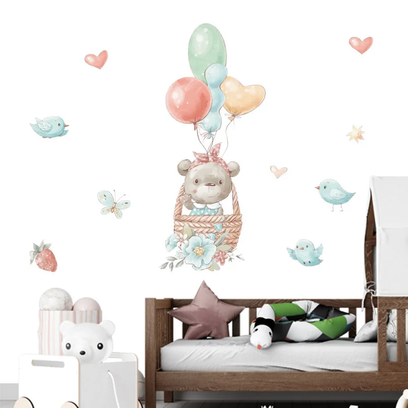 

New Cartoon Little Bear Baby Balloon Wall Sticker, Girls Bedroom Wall Decor Decal