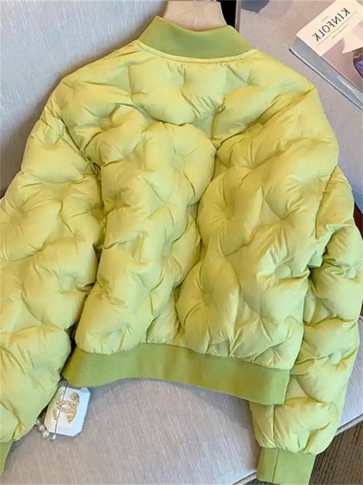 Women\'s Green Parkas Jacket Thicken Warm Zippers Padded Coat Vintage Overcoat Streetwear Korean Bread Coat 2000s Clothes Winter