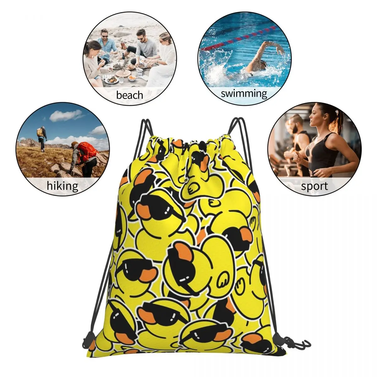 Cute Cartoon Ducks Backpacks Multi-function Portable Drawstring Bundle Pocket Shoes Bag Book Bags For Travel Students