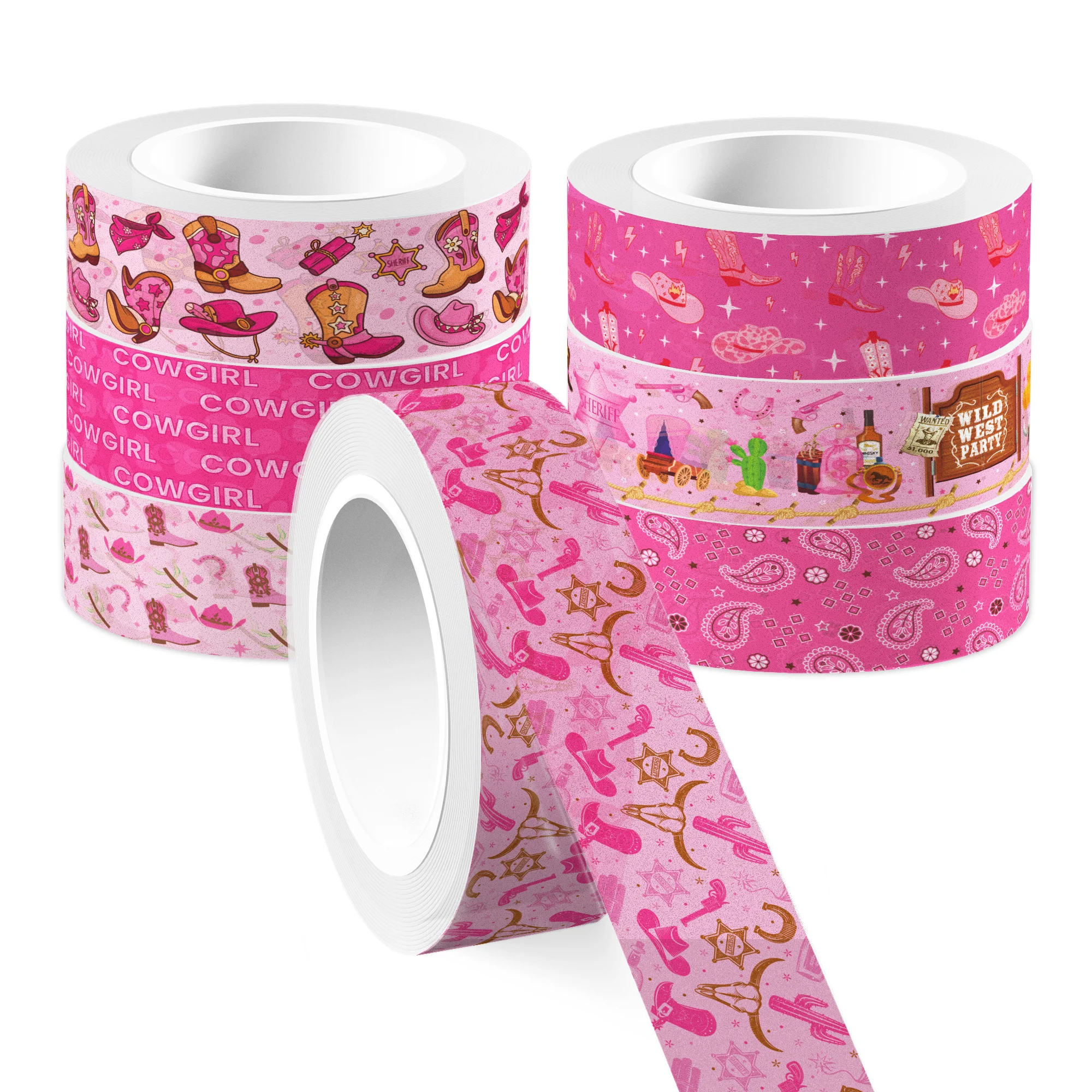 12 롤 서양 카우걸 테마 Washi 테이프 세트, 장식 종이 스티커, 선물 포장용 DIY 공예 테이프, 스크랩북