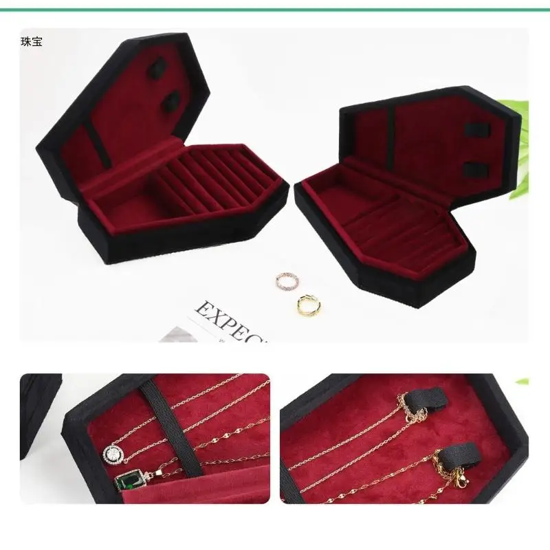 X5QE Velvets Jewelry Storage Box Coffin Ring Necklace Earring Box Display Cases Desktop Decoration Jewelry