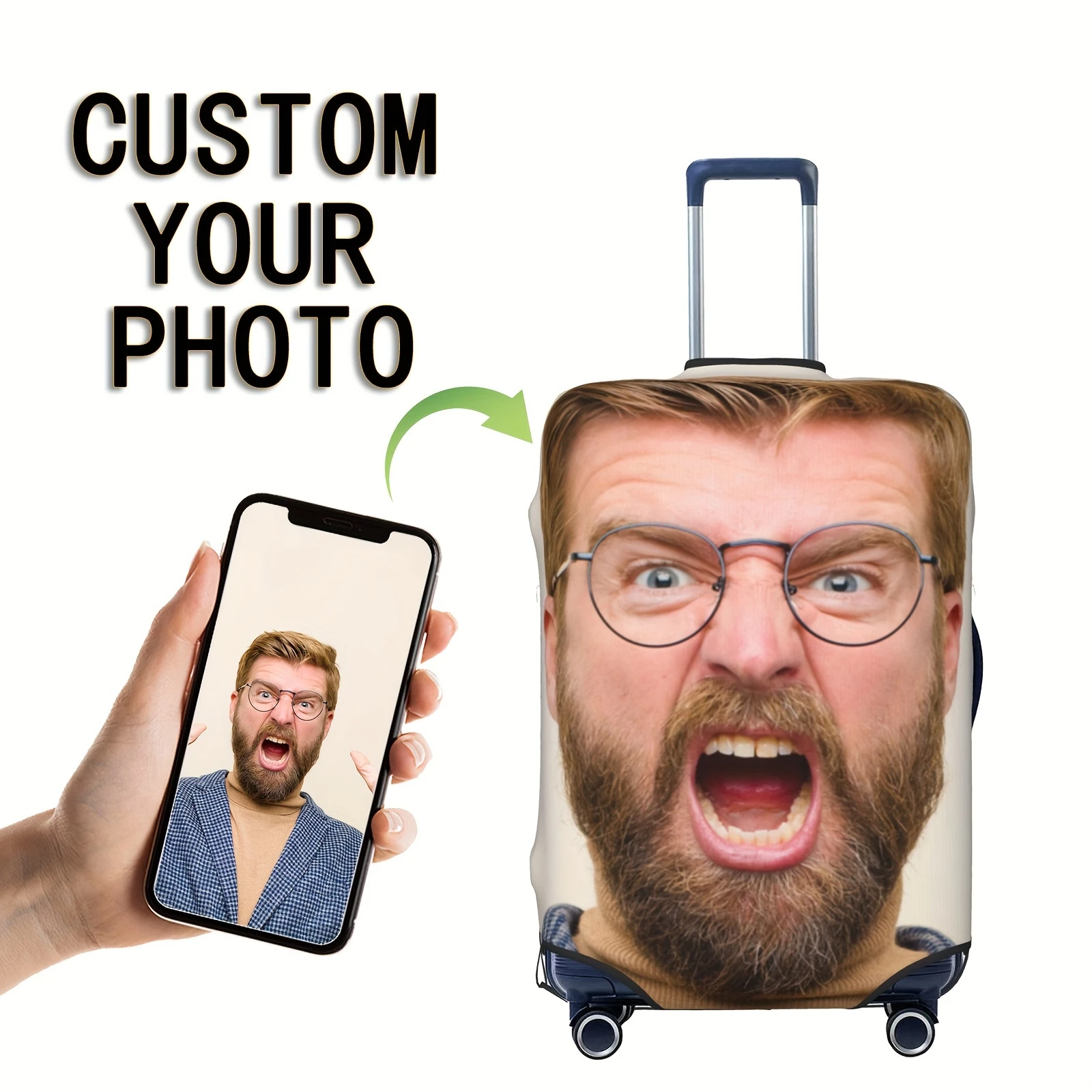Custom Luggage Covers—Made with Your Photos or Text, Double-Sided Printing, Stretchy Polyester Material, Washable Luggage Covers