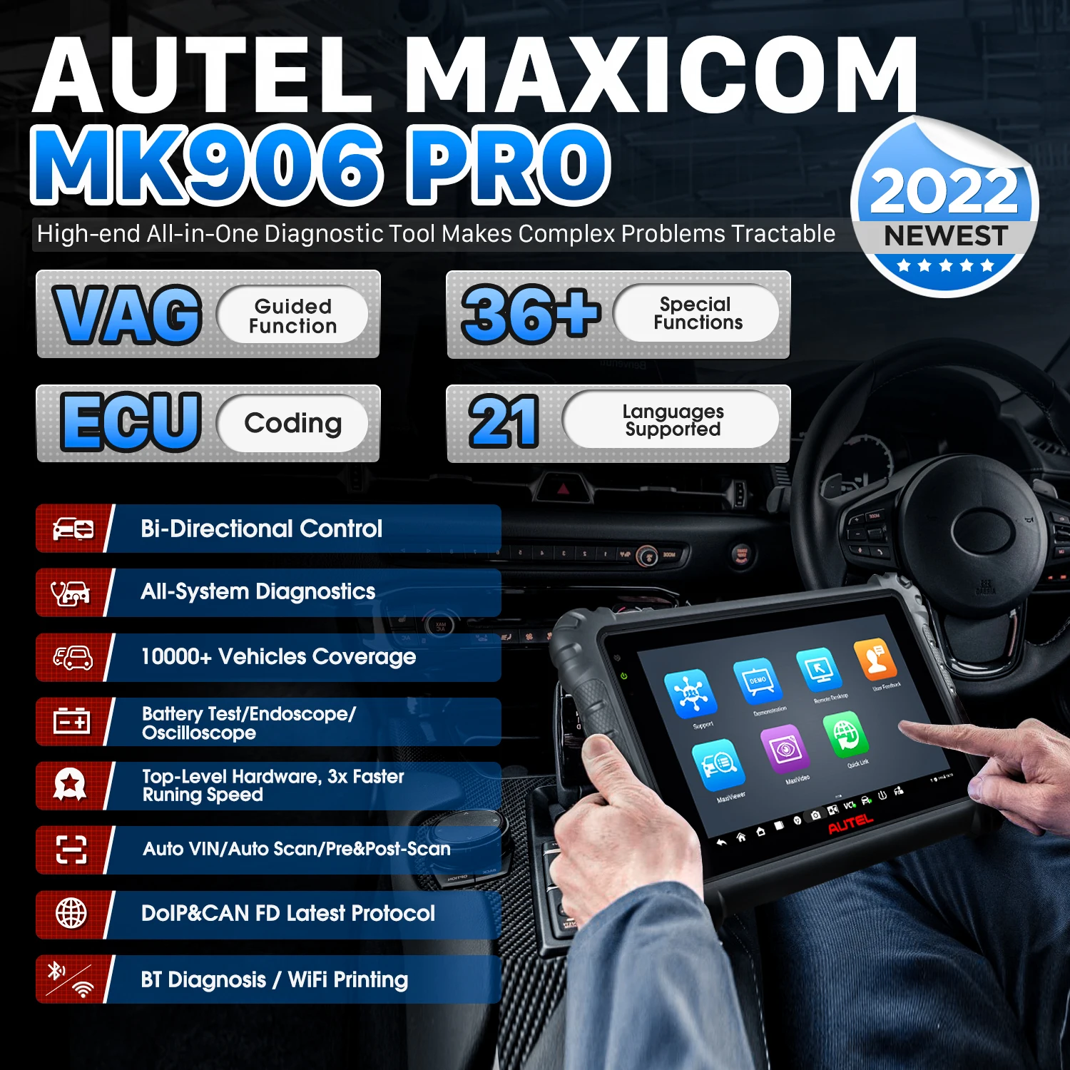 Autel MaxiCOM MK906S Pro Car Diagnostic Tool Same Functions as MS906 Pro Advanced ECU Coding & Active Test DoIP & CAN FD