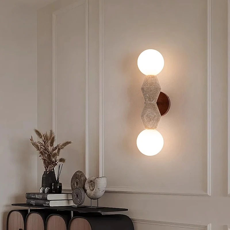 Retro Wabi-Sabi Japanse LED travertijn licht travertijn marmer voor slaapkamer woonkamer eetkamer hal trap decor wandlamp
