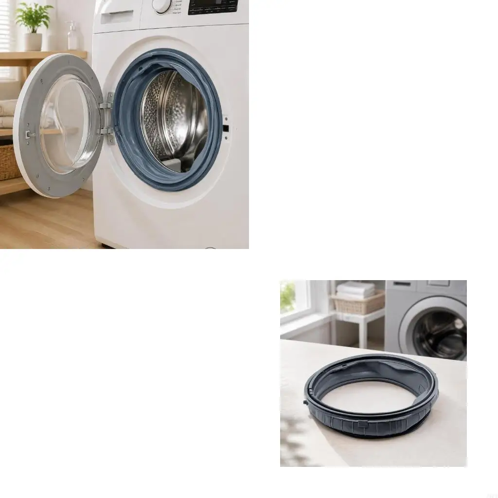 J6PE MDS47123601 Front-Load Washer Door Seal, 1 Molded Rubber Boot with Visible Channels, Flanges and Positioning for