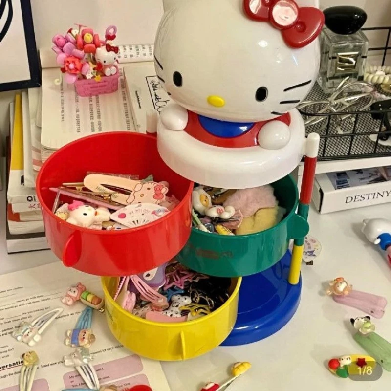سانريو هالو كيتي كارتون لطيف عتيق دوار متعدد الطبقات صندوق تخزين إبداعي شخصي دوبامين سطح المكتب هدية مزخرفة