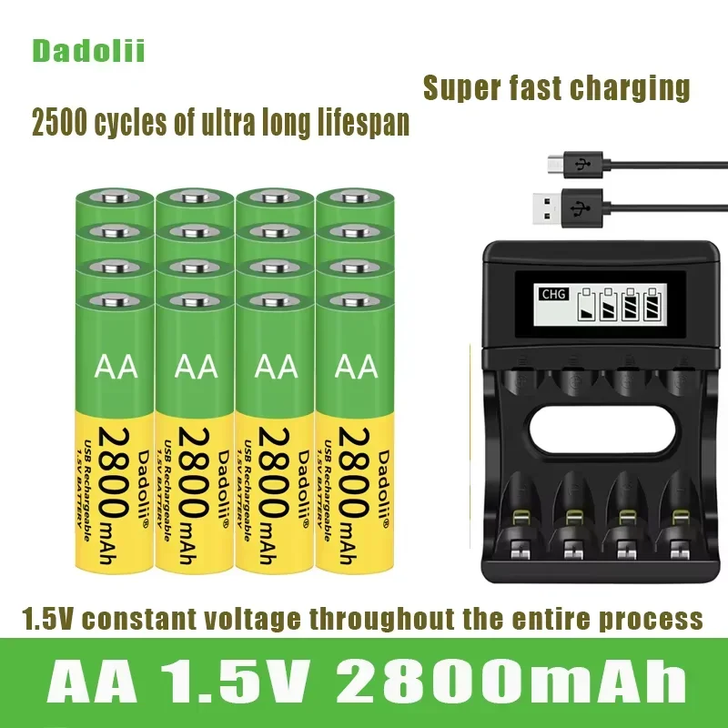 Dadolii-batería recargable AA de iones de litio para juguetes, reloj con reproductor MP3, termómetro y teclado, 1,5 V, 2800mah