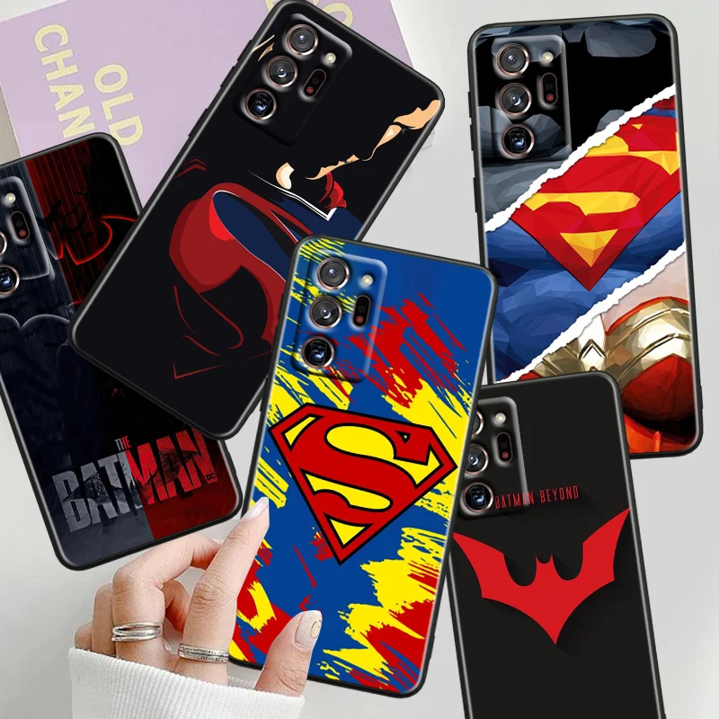 Super-mans B-Batmans Logo For Samsung Note 20 10 Ultra Plus A31 A14 A12 A70 A34 A25 A04 A05 A15 A24 5G Black Soft Phone Case