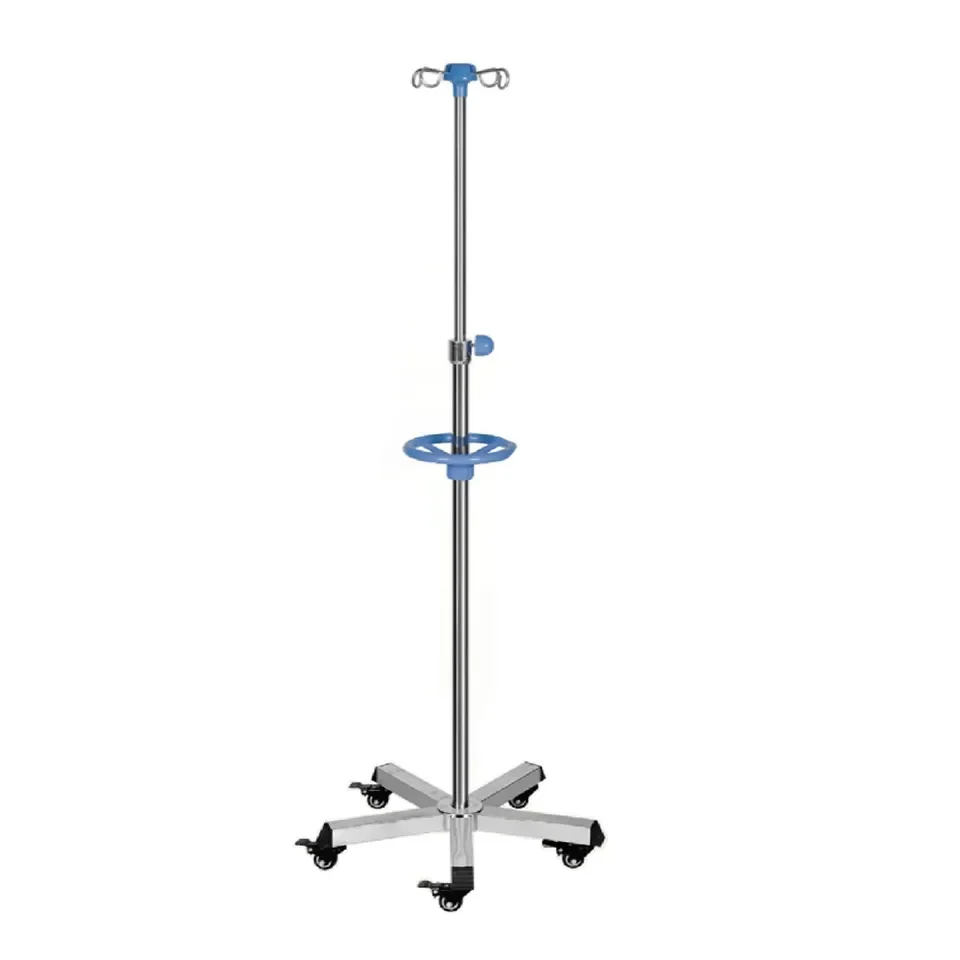 Suporte médico em aço inoxidável, Hospital IV Pole Stand, Ajustável, Conveniente