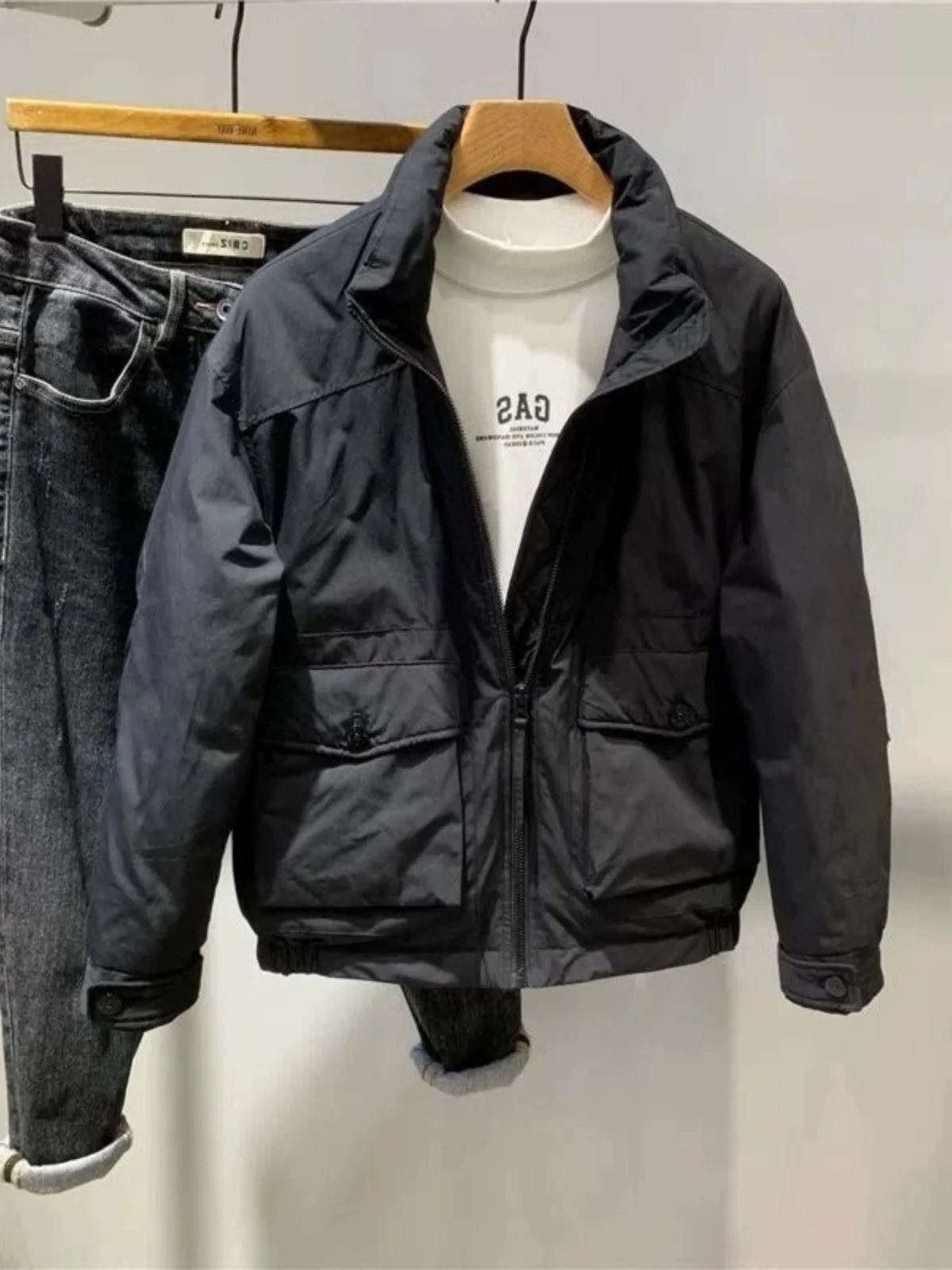 

Men's Cotton Jaet Winter Faion Loose Casual Stand Collar Coat Large ket New Sle Color High Street Upper Body